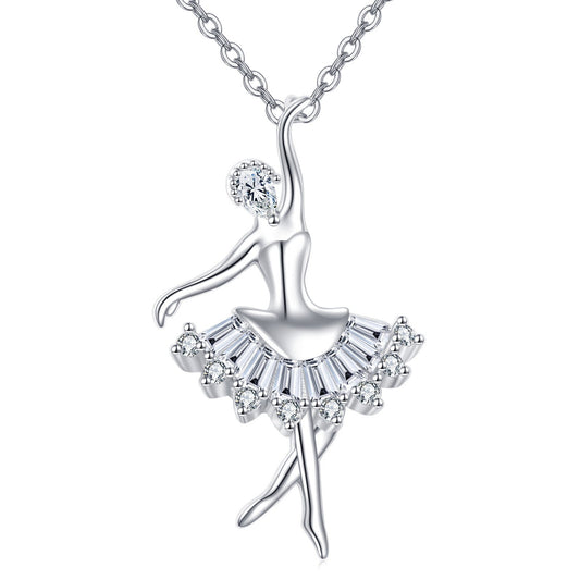 925 Sterling Silver Elegant Ballerina Moissanite Pendant Necklace – Graceful Dance Of Sparkling Gems - RALO COLLECTION STUDIO