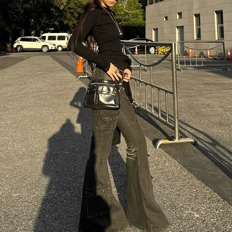 American Retro Multi-pocket Low-waist Slightly Flared Pants - RALO COLLECTION STUDIO