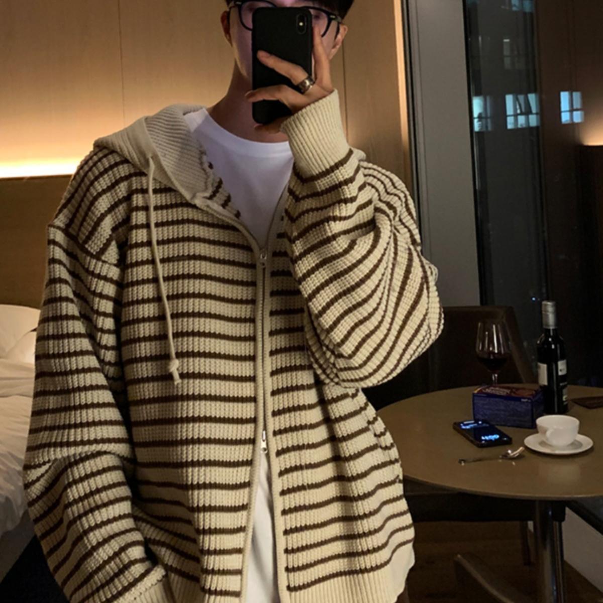 AutumnWinter Hooded Striped Sweater Cardigan Coat - RALO COLLECTION STUDIO