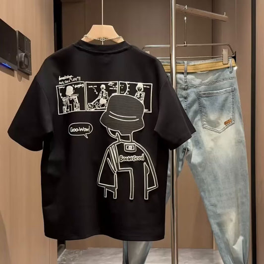Brand Short Sleeve Ins 100 Cotton Coat Summer Men's Printed T-shirt Trendy Men And Women All-matching Crew Neck T-shirt Men - RALO COLLECTION STUDIO