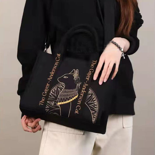 Ralo Preppy Cat Embroidered Canvas Messenger Bag - RALO COLLECTION STUDIO