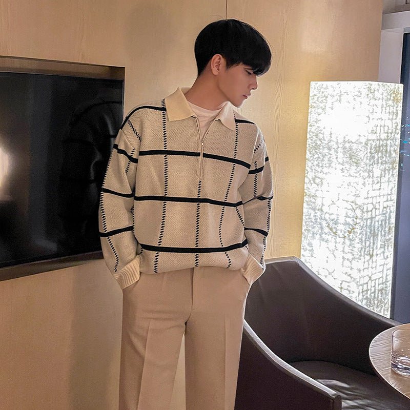 Check Lapel Knit Polo Shirt Men - RALO COLLECTION STUDIO