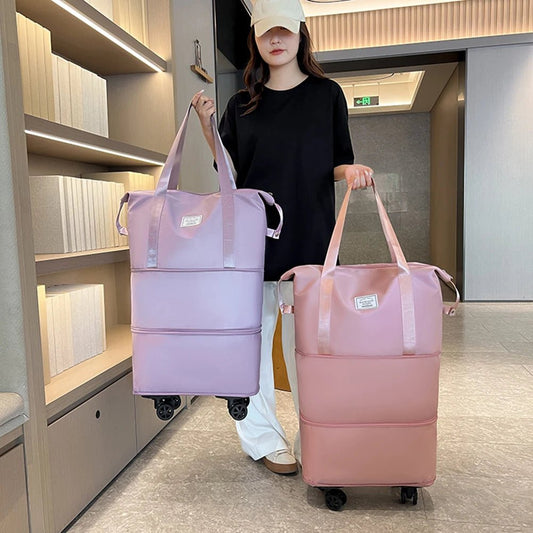 Folding Luggage Bags Expandable Rolling Duffle Pack With Wheel Large Capacity Oxford Clot Dry-Wet Separation Outdoor Weekend Bag - RALO COLLECTION STUDIO