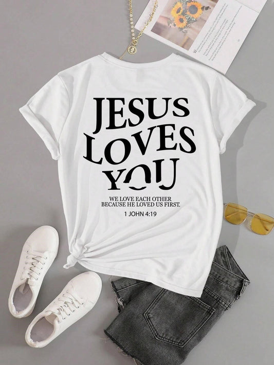 Jesus Loves You Letter Print Women T-Shirts Summer Breathabl - RALO COLLECTION STUDIO