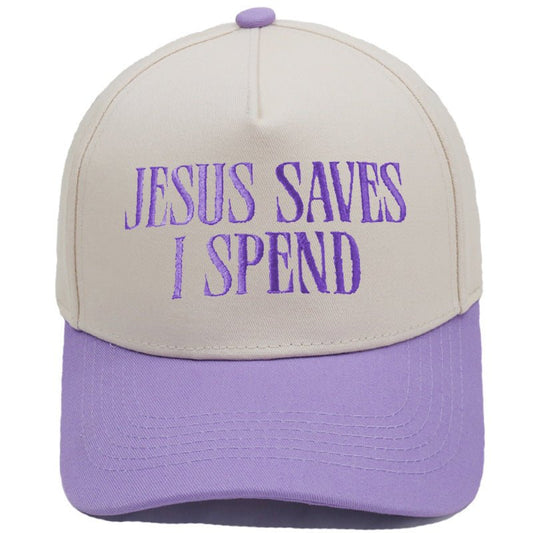 JESUS SAVES I SPEND Embroidered Trucker Hat Color-Block Baseball Cap - RALO COLLECTION STUDIO
