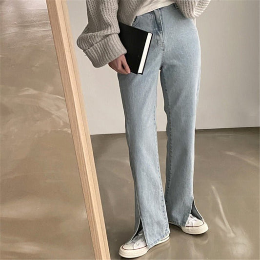 Korean Version Of Ins Fashion High-waisted Slits Were Thin And High-covered Bi-prepared Spring Jeans Women - RALO COLLECTION STUDIO