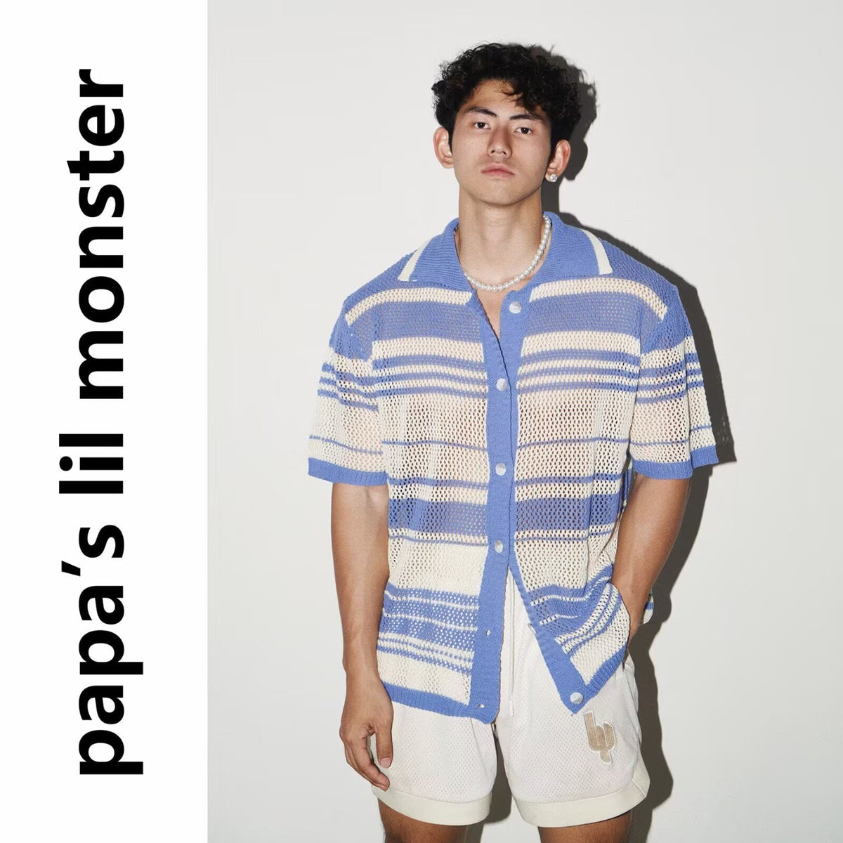 Loose-fitting Striped Hollow-out Casual Lazy-style Short-sleeve Shirt With A Lapel Collar - RALO COLLECTION STUDIO