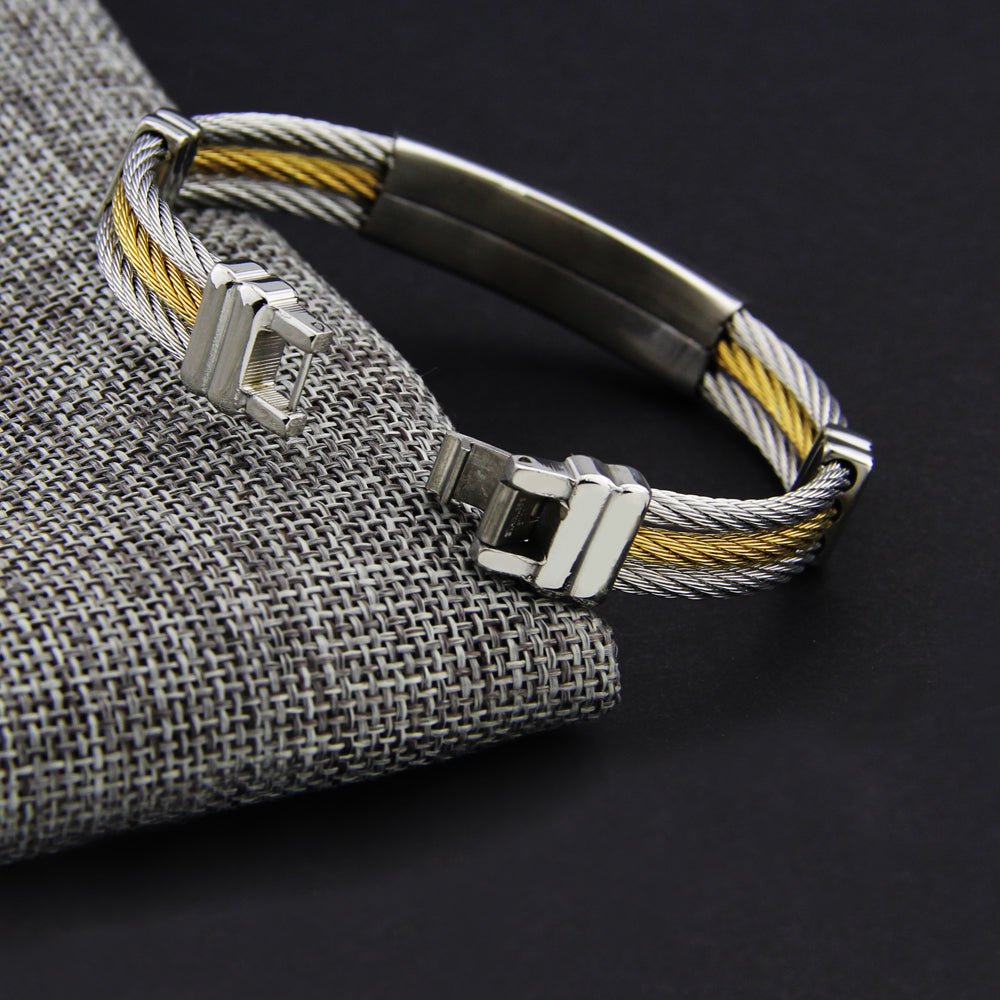 RALO Collection Men’s 3-Row Stainless Steel Cross Bracelet – Christian Punk Wire Chain Bangle - RALO COLLECTION STUDIO