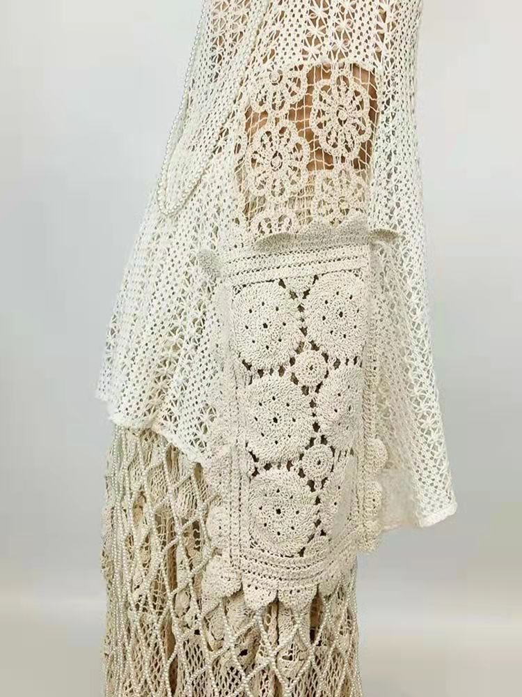 Retro French-style Crocheted Hollow-out Lace Strap Midi Skirt - RALO COLLECTION STUDIO