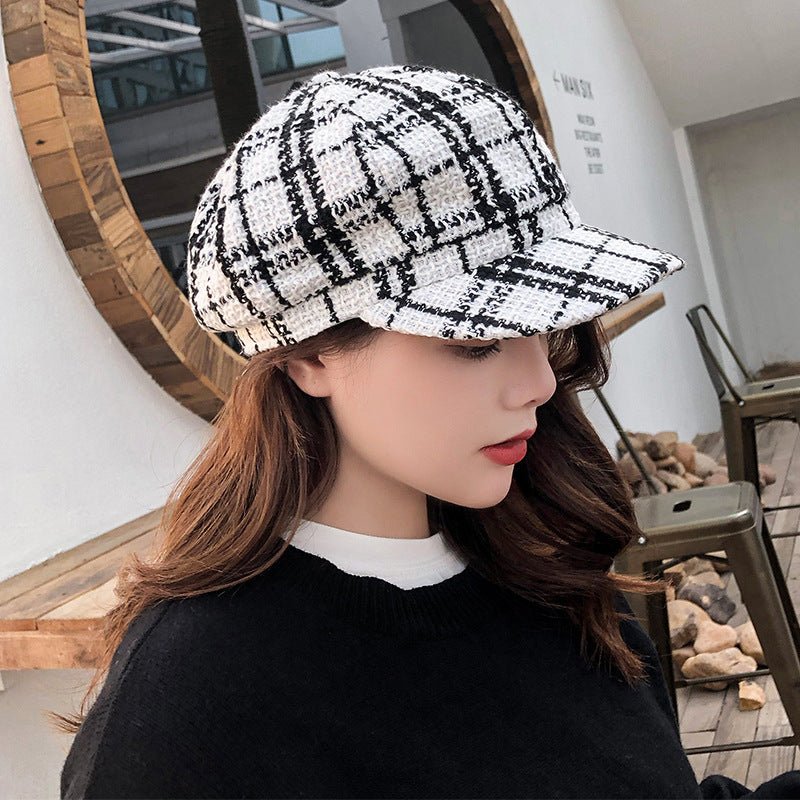 Retro Literary Octagonal Hat Plaid Beret - RALO COLLECTION STUDIO