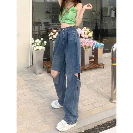 Ripped Wide-legged Jeans Women's Straight Loose High Waist - RALO COLLECTION STUDIO