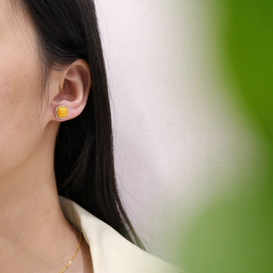 S925 Silver Amber Stud Earrings For Women - RALO COLLECTION STUDIO