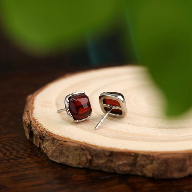 S925 Silver Amber Stud Earrings For Women - RALO COLLECTION STUDIO