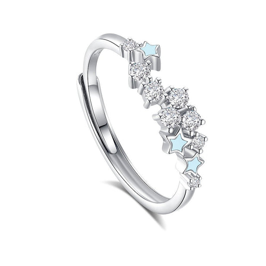 S925 Silver Couple Fluorescent Rings With Scattered Stars - RALO COLLECTION STUDIO