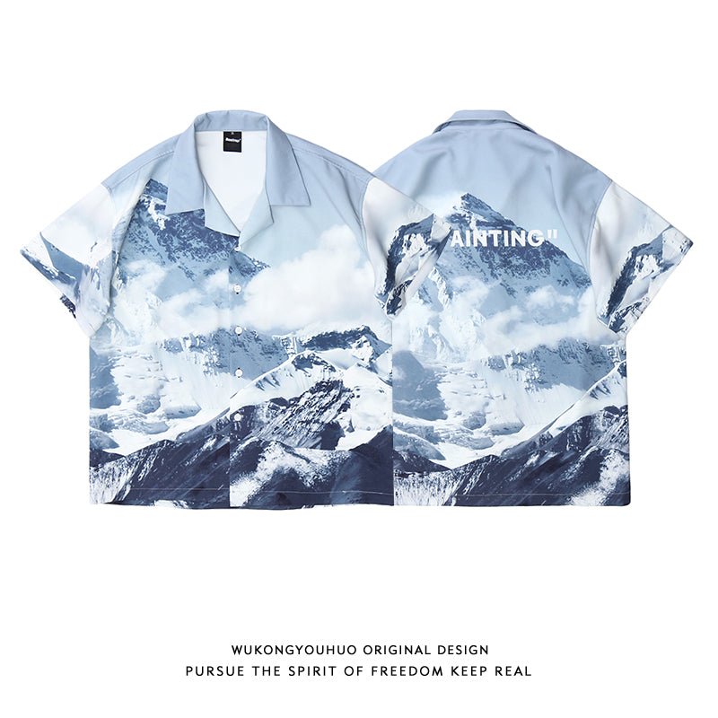 Snow Mountain Full Print Short-Sleeved Shirt Jacket For Men And Women - RALO COLLECTION STUDIO
