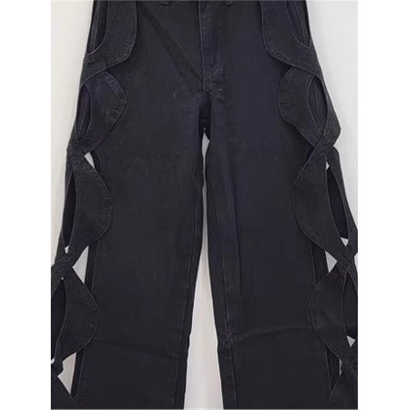 SpringSummer Side-Stranded Braid Ripped Casual Straight-Leg Wide-Leg Denim Jeans - RALO COLLECTION STUDIO