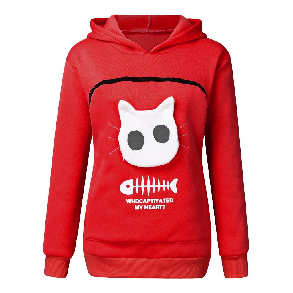 Women Hoodie Sweatshirt With Cat Pet Pocket Design Long Sleeve Sweater Cat Outfit - RALO COLLECTION STUDIO