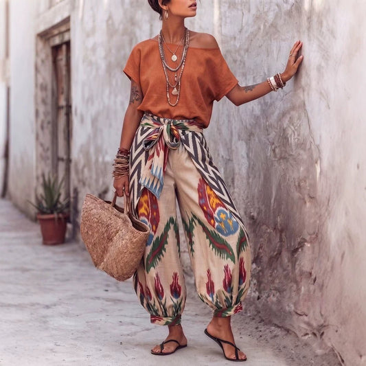 Womens Printed Top And Pants Two-piece Set - RALO COLLECTION STUDIO
