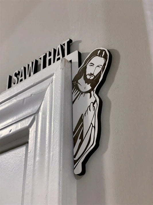 Wooden Door I Saw That Jesus Head Funny Home Decor Frame Ornament AND Merry Christmas Door Frame Decoration Santa Claus Elk - RALO COLLECTION STUDIO