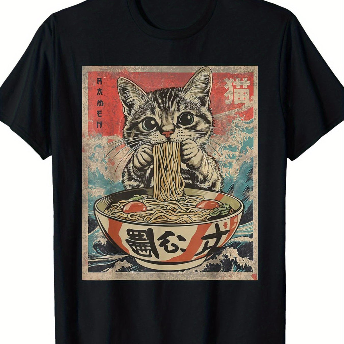 1pc Kawaii Cat Ramen Anime T Shirt For Men Fabric - RALO COLLECTION STUDIO