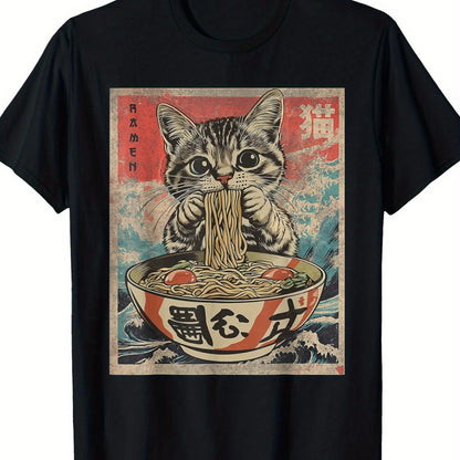 1pc Kawaii Cat Ramen Anime T Shirt For Men Fabric - RALO COLLECTION STUDIO