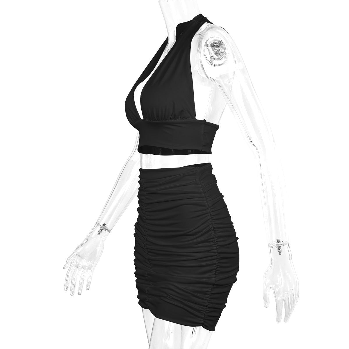2pcs Dress Suits For Women Halter Lace-up Hip Top And Pleated Hip-covering Skirt - RALO COLLECTION STUDIO