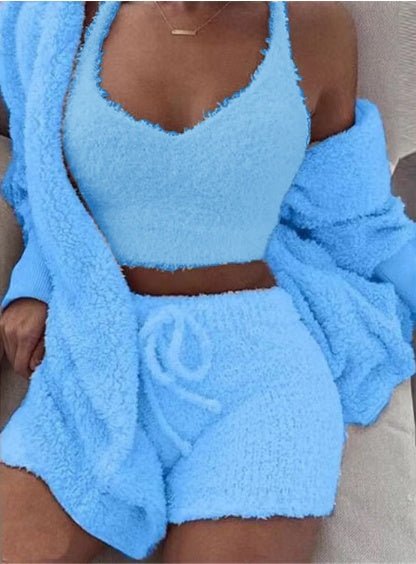 3pcs Womens Clothing Long Sleeve Crop Tank Top And Drawstring Shorts Pajama Set - RALO COLLECTION STUDIO