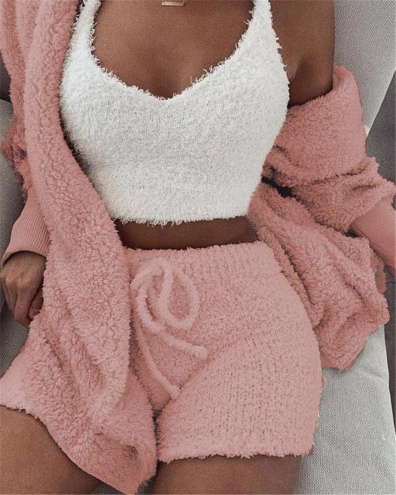3pcs Womens Clothing Long Sleeve Crop Tank Top And Drawstring Shorts Pajama Set - RALO COLLECTION STUDIO