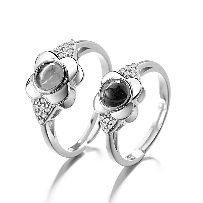925 Silver Petal Projection Color Photo Couple Rings - RALO COLLECTION STUDIO