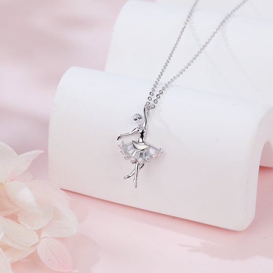 925 Sterling Silver Elegant Ballerina Moissanite Pendant Necklace – Graceful Dance Of Sparkling Gems - RALO COLLECTION STUDIO