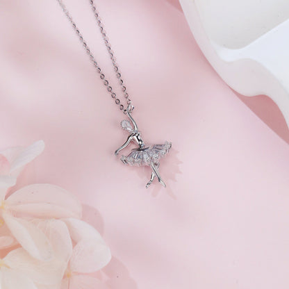925 Sterling Silver Elegant Ballerina Moissanite Pendant Necklace – Graceful Dance Of Sparkling Gems - RALO COLLECTION STUDIO