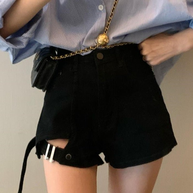 All-match irregular high waist denim shorts - RALO COLLECTION STUDIO
