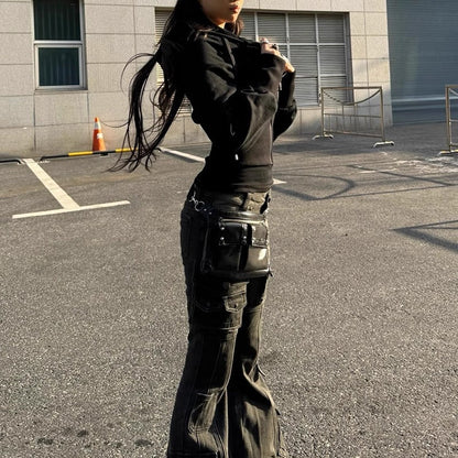 American Retro Multi-pocket Low-waist Slightly Flared Pants - RALO COLLECTION STUDIO