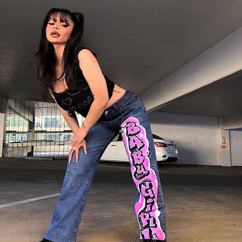American Street Popular Logo Baby Girl Print Jeans Woman - RALO COLLECTION STUDIO