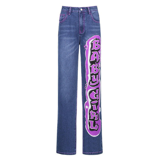 American Street Popular Logo Baby Girl Print Jeans Woman - RALO COLLECTION STUDIO