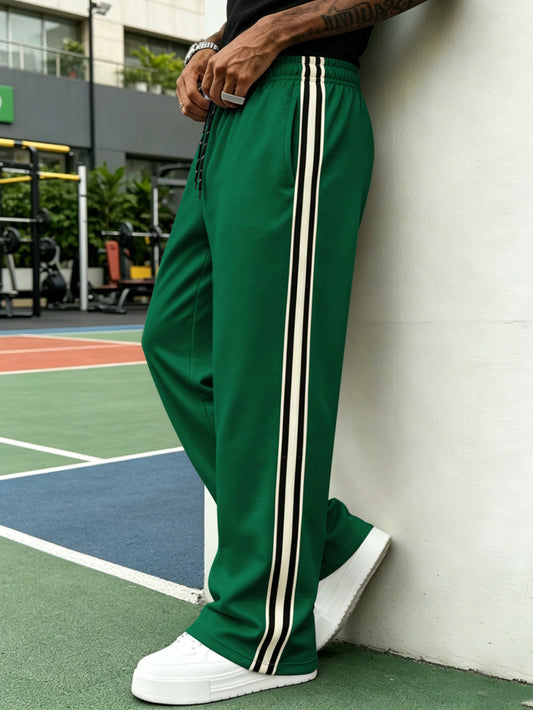 American-Style Patchwork Black And White Striped Casual Pants For Men, Solid Color Street Fitness Running Sports Pants, Straight-Leg Sweatpants New - RALO COLLECTION STUDIO