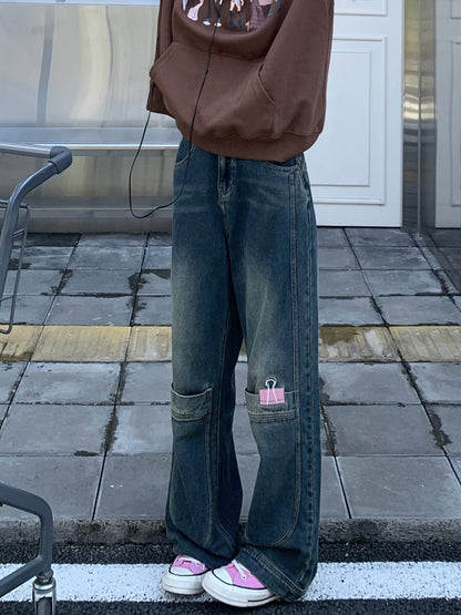 American-style Retro Street Pocket Clip Embroidered Jeans - RALO COLLECTION STUDIO