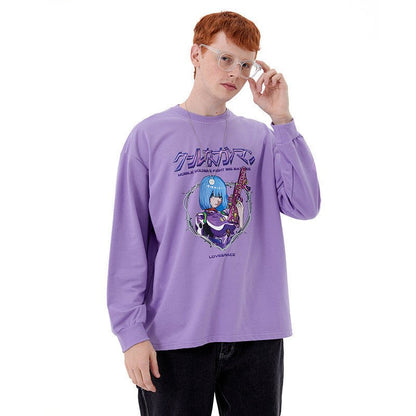 Anime Print T-shirt Men And Women Couple Long-sleeved Loose Casual Bottoming Top - RALO COLLECTION STUDIO
