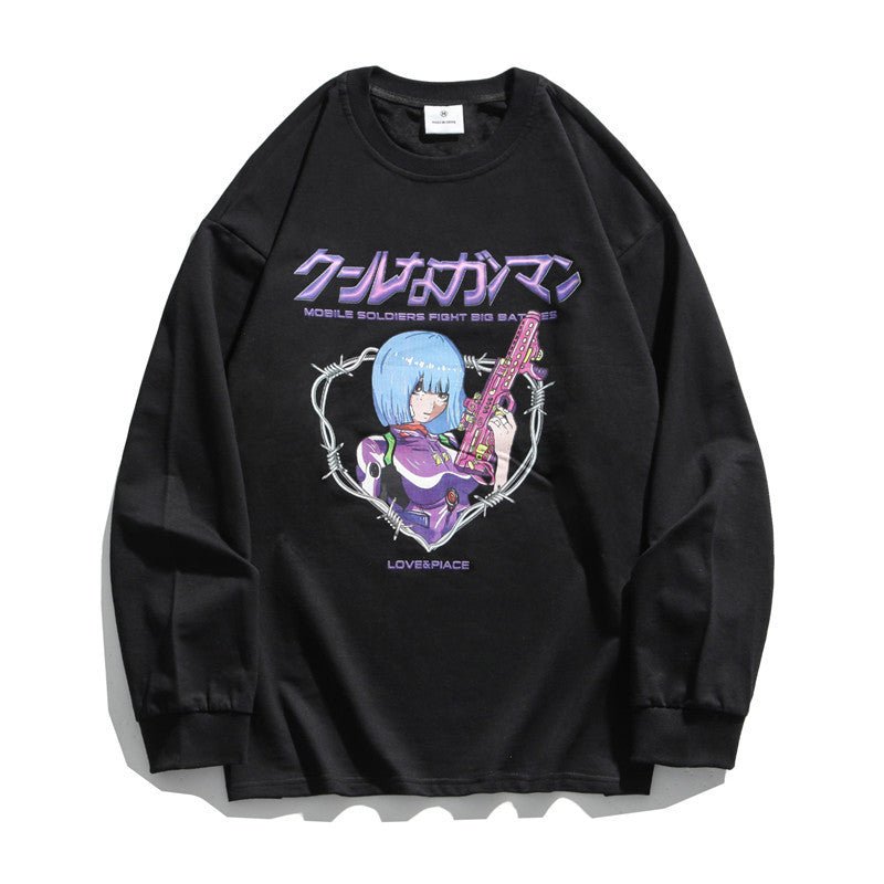 Anime Print T-shirt Men And Women Couple Long-sleeved Loose Casual Bottoming Top - RALO COLLECTION STUDIO