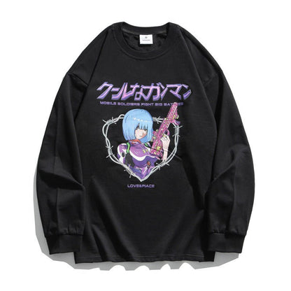 Anime Print T-shirt Men And Women Couple Long-sleeved Loose Casual Bottoming Top - RALO COLLECTION STUDIO