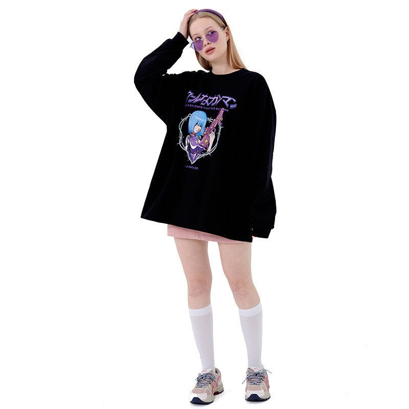 Anime Print T-shirt Men And Women Couple Long-sleeved Loose Casual Bottoming Top - RALO COLLECTION STUDIO