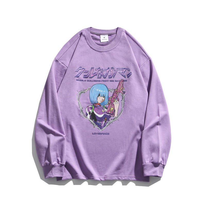 Anime Print T-shirt Men And Women Couple Long-sleeved Loose Casual Bottoming Top - RALO COLLECTION STUDIO