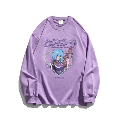 Anime Print T-shirt Men And Women Couple Long-sleeved Loose Casual Bottoming Top - RALO COLLECTION STUDIO