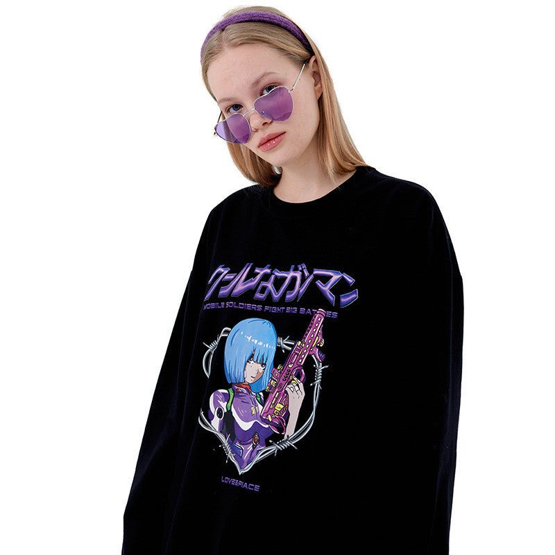 Anime Print T-shirt Men And Women Couple Long-sleeved Loose Casual Bottoming Top - RALO COLLECTION STUDIO