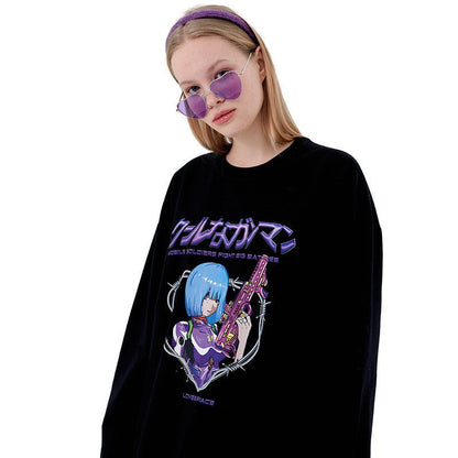 Anime Print T-shirt Men And Women Couple Long-sleeved Loose Casual Bottoming Top - RALO COLLECTION STUDIO