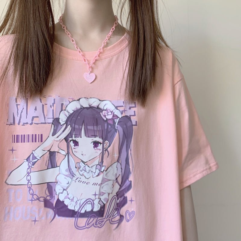 Anime Print White Short Sleeve T-Shirt Women - RALO COLLECTION STUDIO
