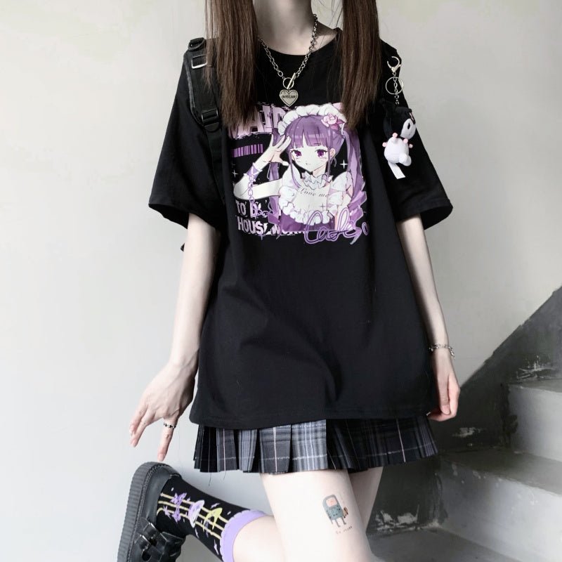 Anime Print White Short Sleeve T-Shirt Women - RALO COLLECTION STUDIO