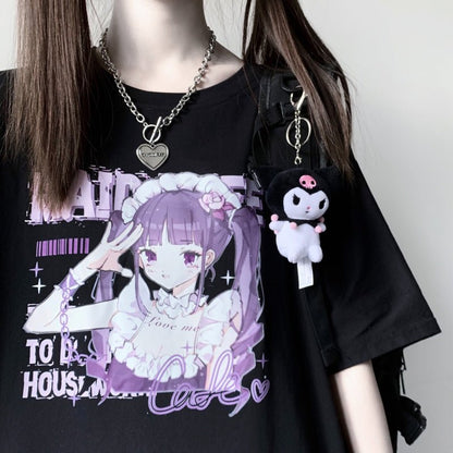 Anime Print White Short Sleeve T-Shirt Women - RALO COLLECTION STUDIO