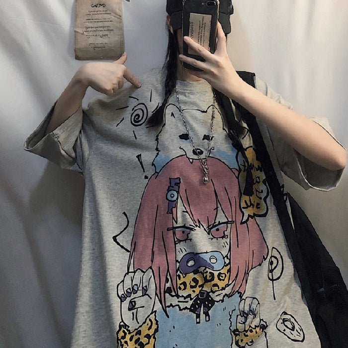 Anime White New Loose Ladies Short Sleeve T-shirt - RALO COLLECTION STUDIO