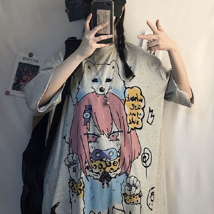 Anime White New Loose Ladies Short Sleeve T-shirt - RALO COLLECTION STUDIO